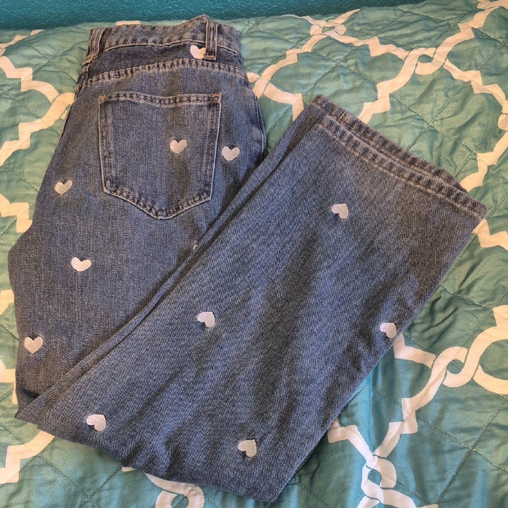 Women's Blue Heart Embroidered Jeans